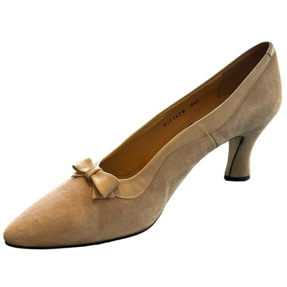 Nina Light Gray Suede Leather Bow Tie Pointed Toe Heels Pumps Office Size 9.5 - Picture 3 of 8